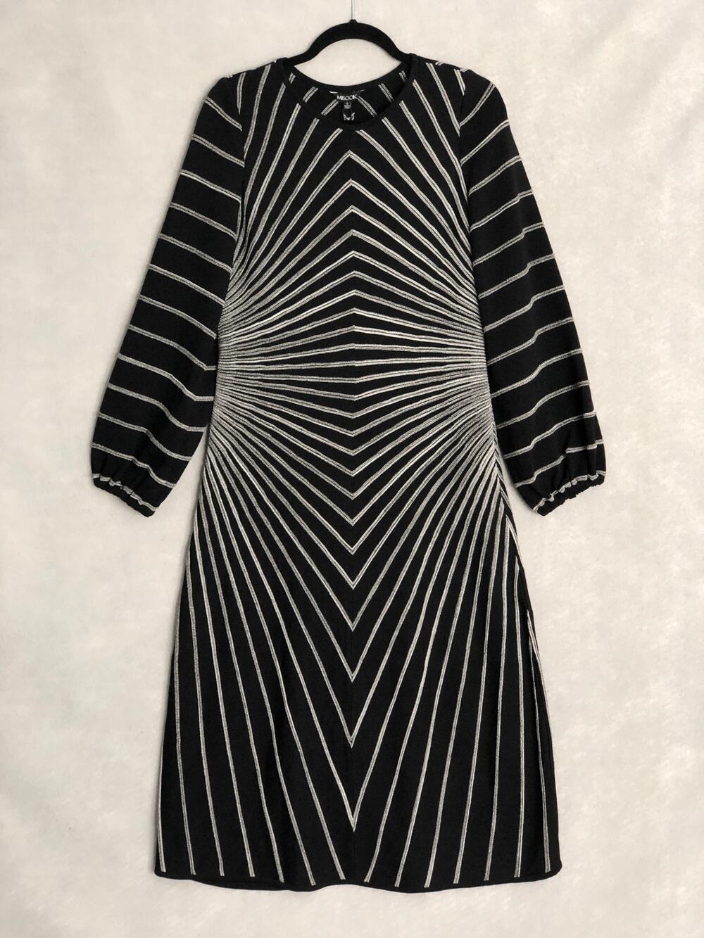 Misook Melange Stripe Dress Knit Boat Neck Long Sleeve Black Women's Small NEW